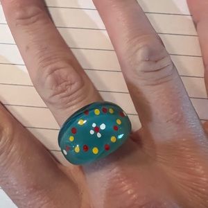 Turquoise plastic polka dot ring